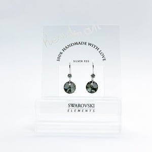 SWA COLL : ROUND ฺBLACK CRYSTAL DROP EARRINGS