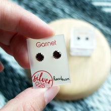 Load image into Gallery viewer, SWA COLL : ROUND GARNET SILVER STUD EARRINGS