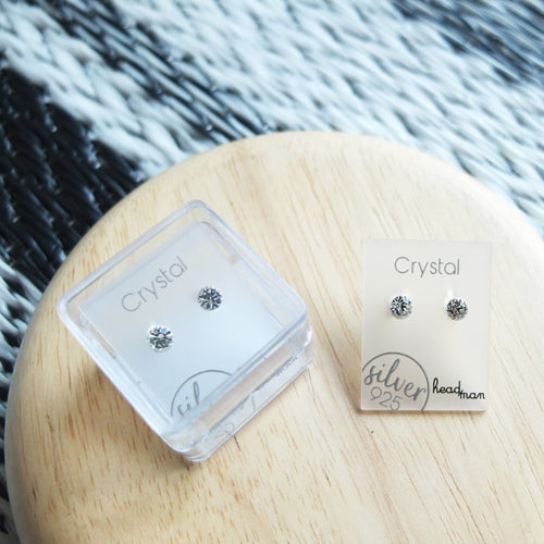 SWA COLL : ROUND CRYSTAL SILVER STUD EARRINGS