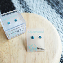 Load image into Gallery viewer, SWA COLL : ROUND AQUAMARINE SILVER STUD EARRINGS