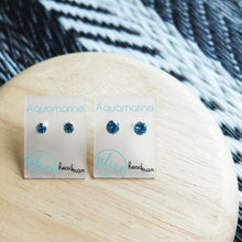 Load image into Gallery viewer, SWA COLL : ROUND AQUAMARINE SILVER STUD EARRINGS