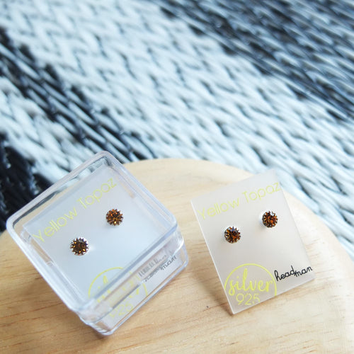 SWA COLL : ROUND YELLOW TOPAZ SILVER STUD EARRINGS