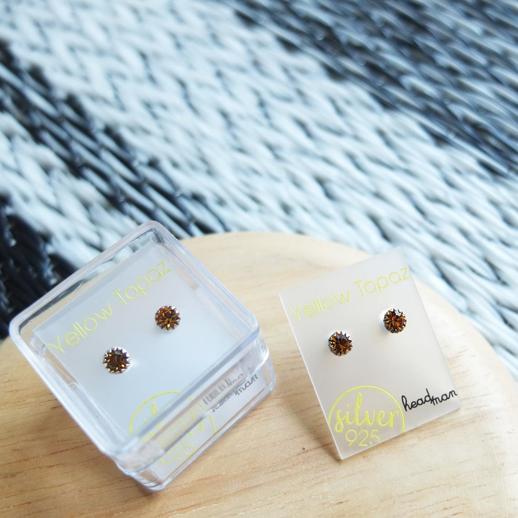 SWA COLL : ROUND YELLOW TOPAZ SILVER STUD EARRINGS