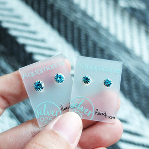 SWA COLL : ROUND AQUAMARINE SILVER STUD EARRINGS